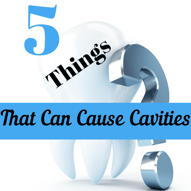 Title banner with tooth and title "5 things that can cause cavities"