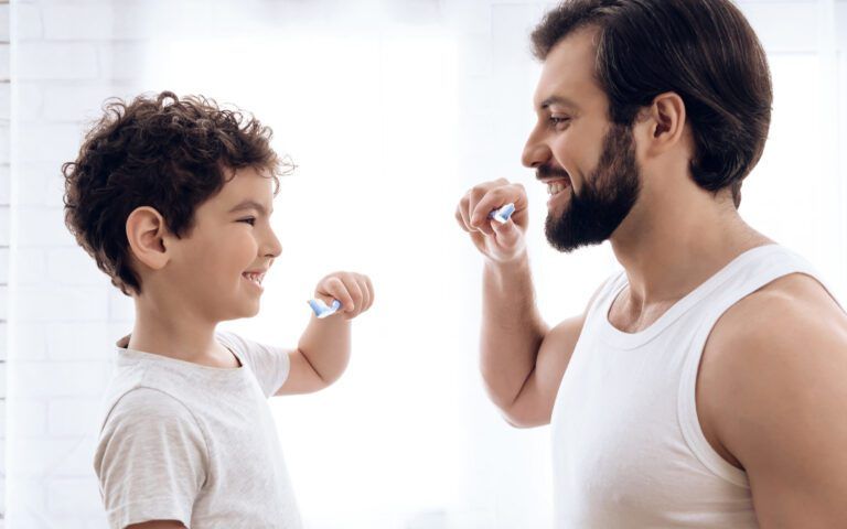 Father and Son Brushing